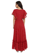 Maroon & Golden Printed Fit and Flare Maxi Dress-AHKUGRFPDS-859